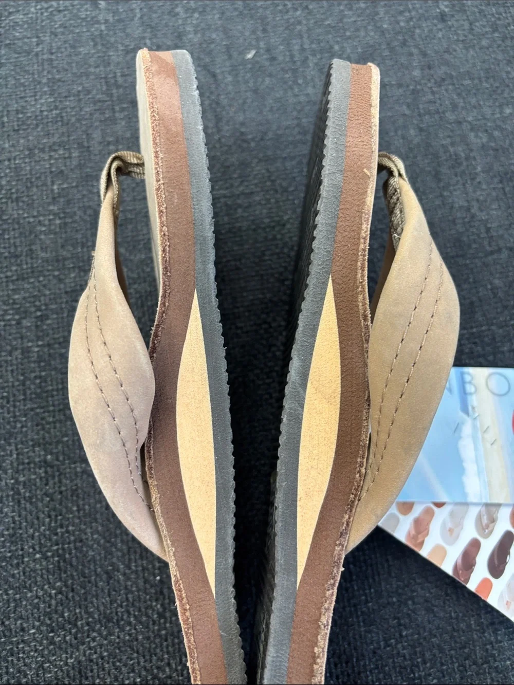 Rainbow Suede Flip Flops in Tan Small 5.5-6.5